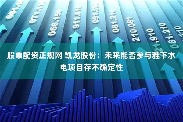 股票配资正规网 凯龙股份：未来能否参与雅下水电项目存不确定性
